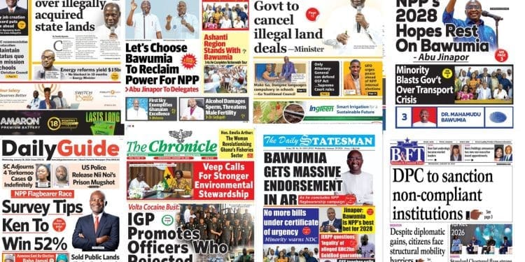 Newspapers, Ghana news, Headlines, Wednesday January 28, 2026