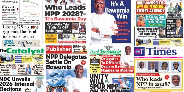 Newspapers, Ghana news, Headlines, Friday January 30, 2026