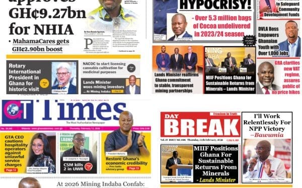 Newspapers, Ghana news, Headlines, Wednesday February 12, 2026