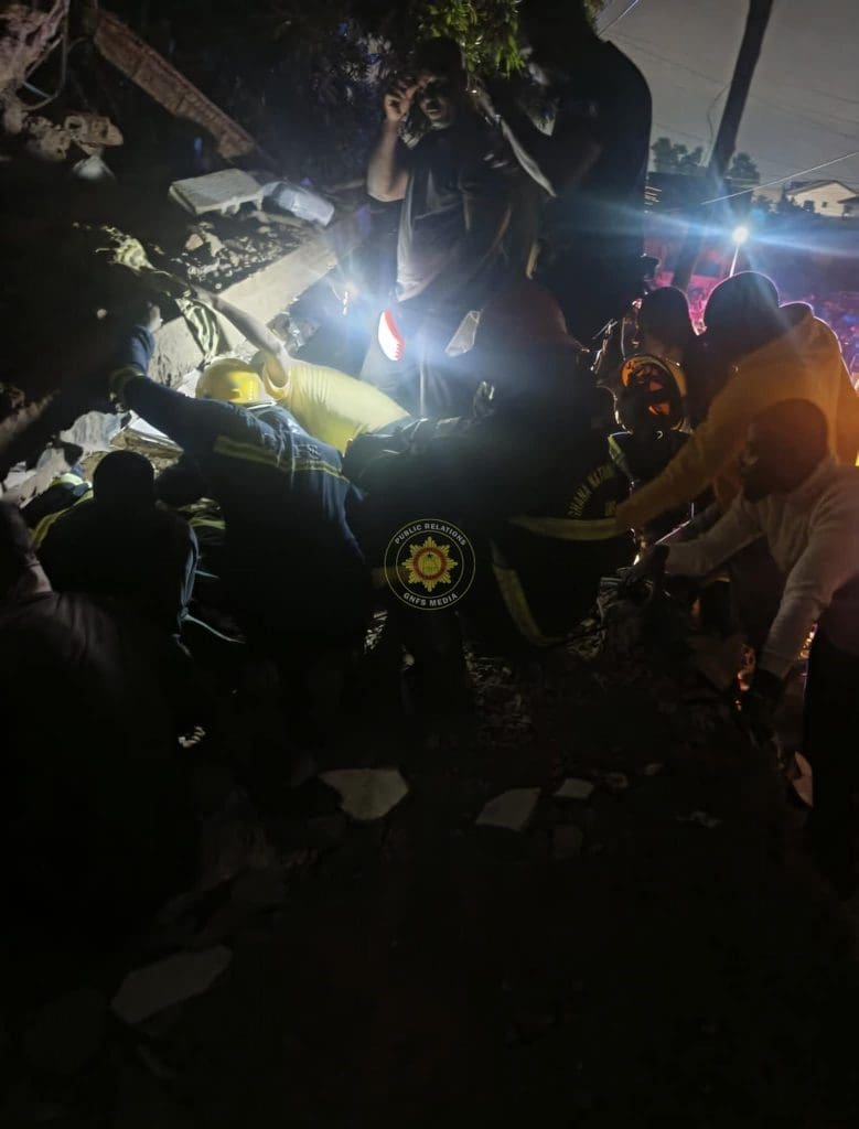 GNFS rescues 4 after Adenta building collapse; one dead, dog saved Adenta building collapse
