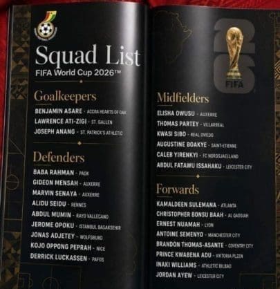 Ghana unveils final 26-man squad for 2026 FIFA World Cup Ghana FIFA World Cup